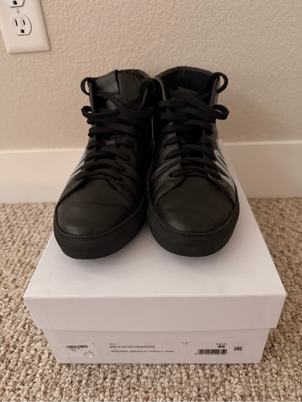 Moschino Black High-Top Leather Sneakers with White Logo